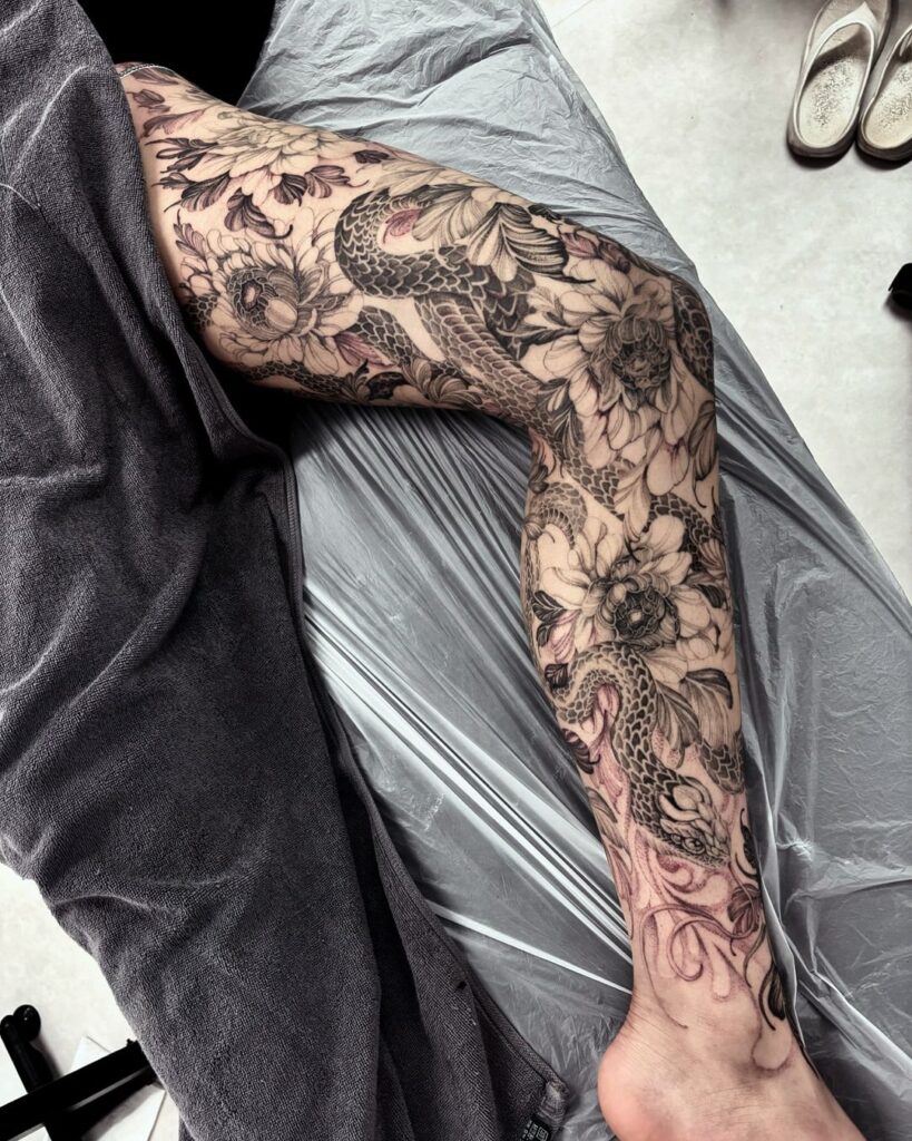 Peony And Snake Leg Sleeve Ink