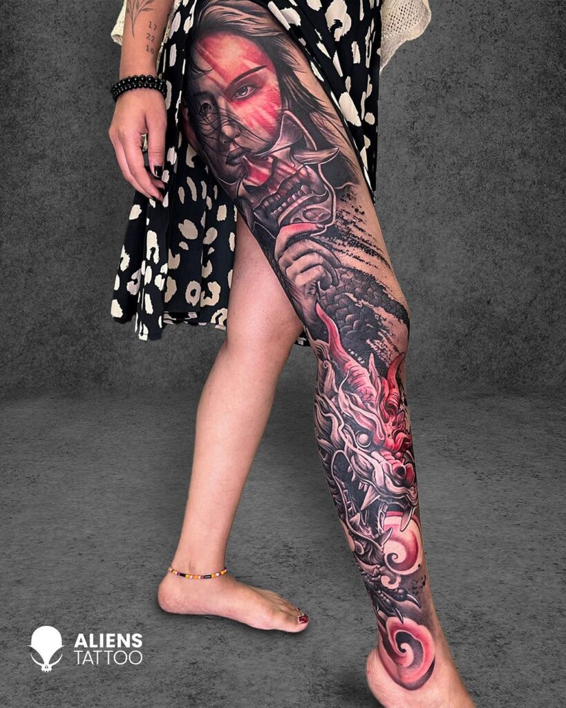 Red And Black Alien Leg Sleeve