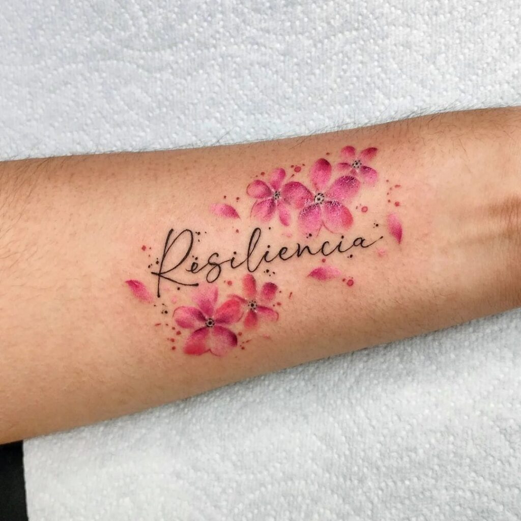 Script With Flowers Tattoo