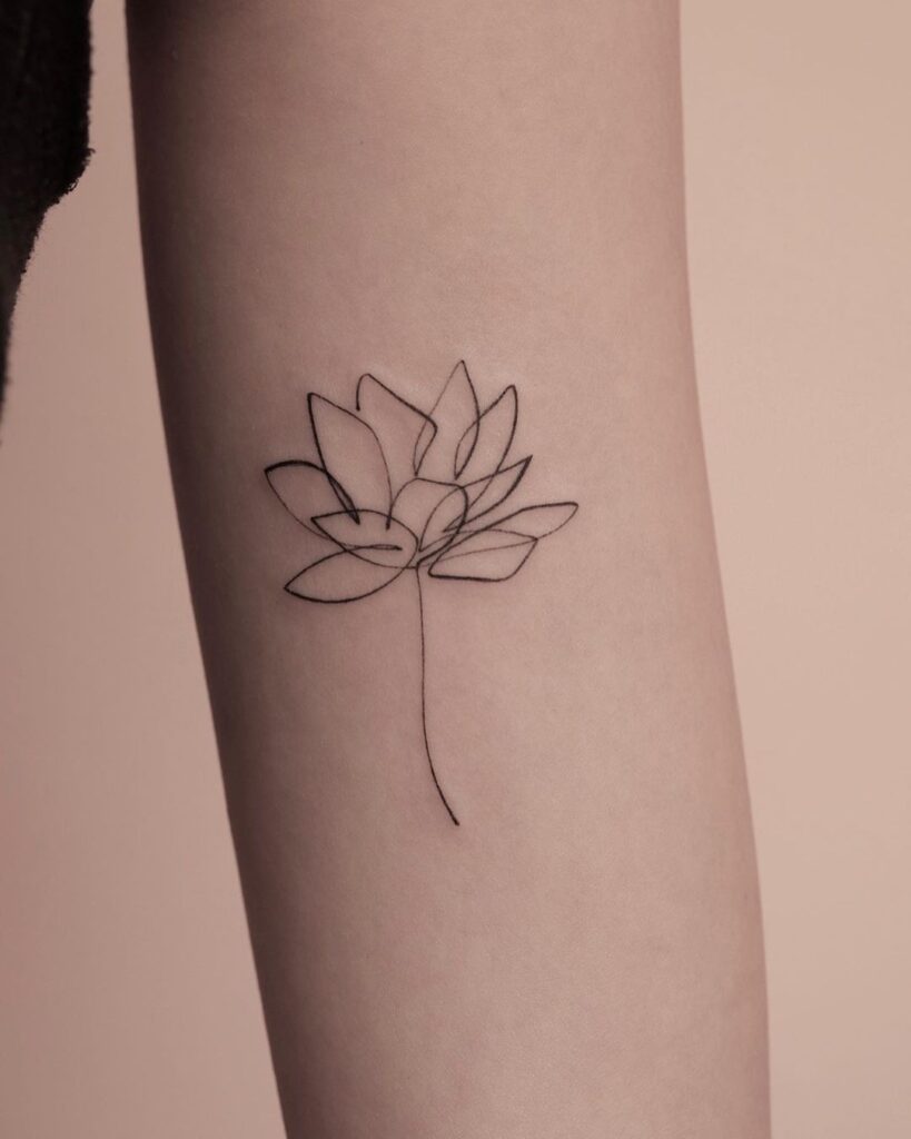 Tatuagem de lótus com uma linha única