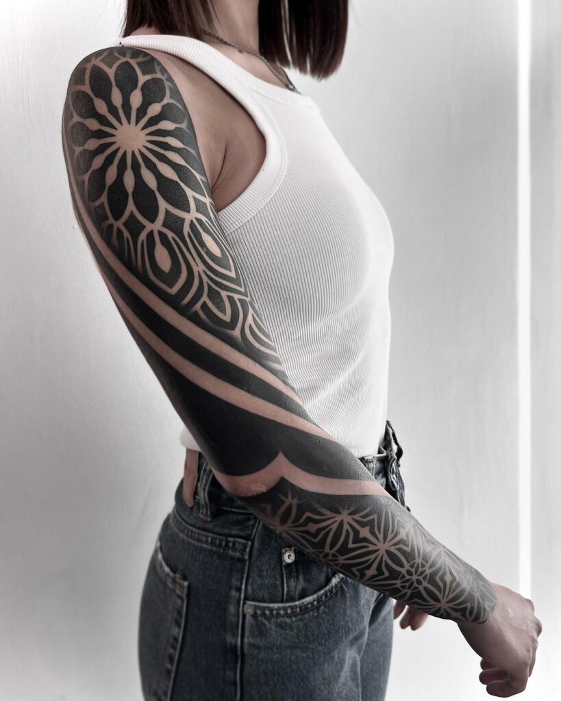 Ornaments And Stripes Tattoo Sleeve