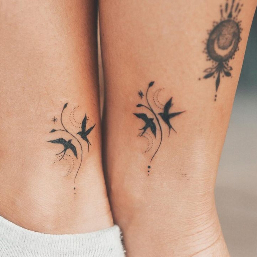 Swallows And Moons Boho Tattoo