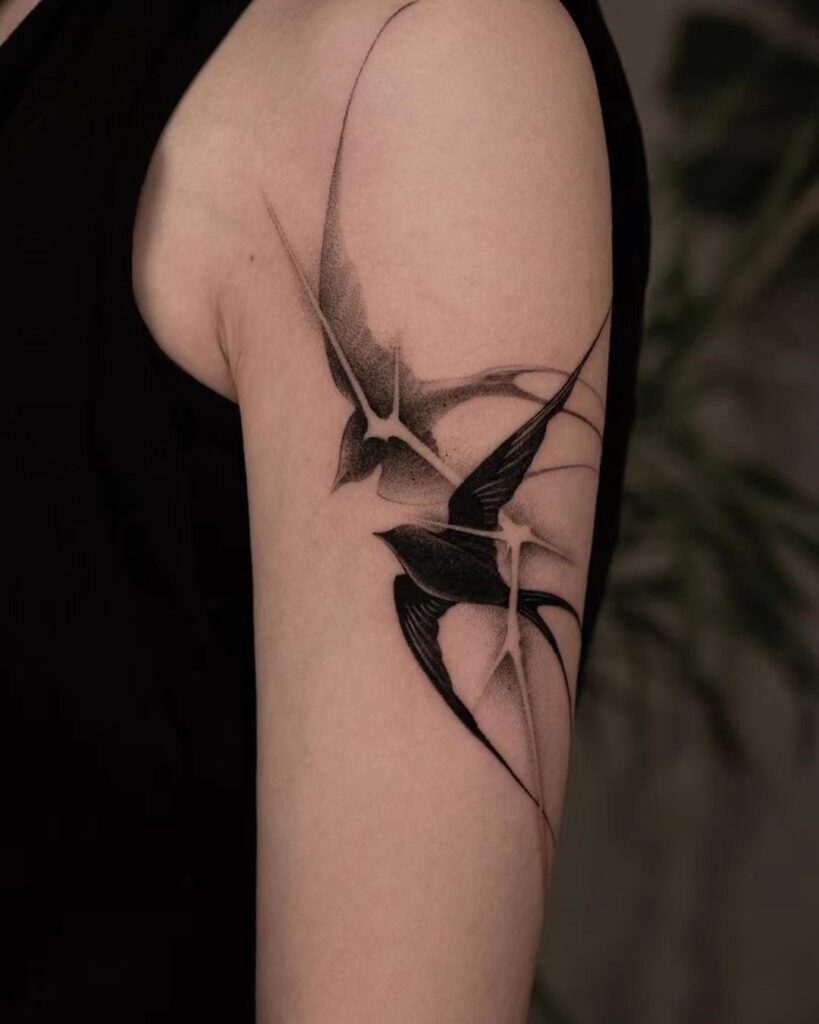 Swallows Dot Work Tattoo