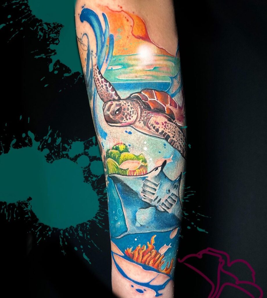 Underwater Life Watercolor Tattoo