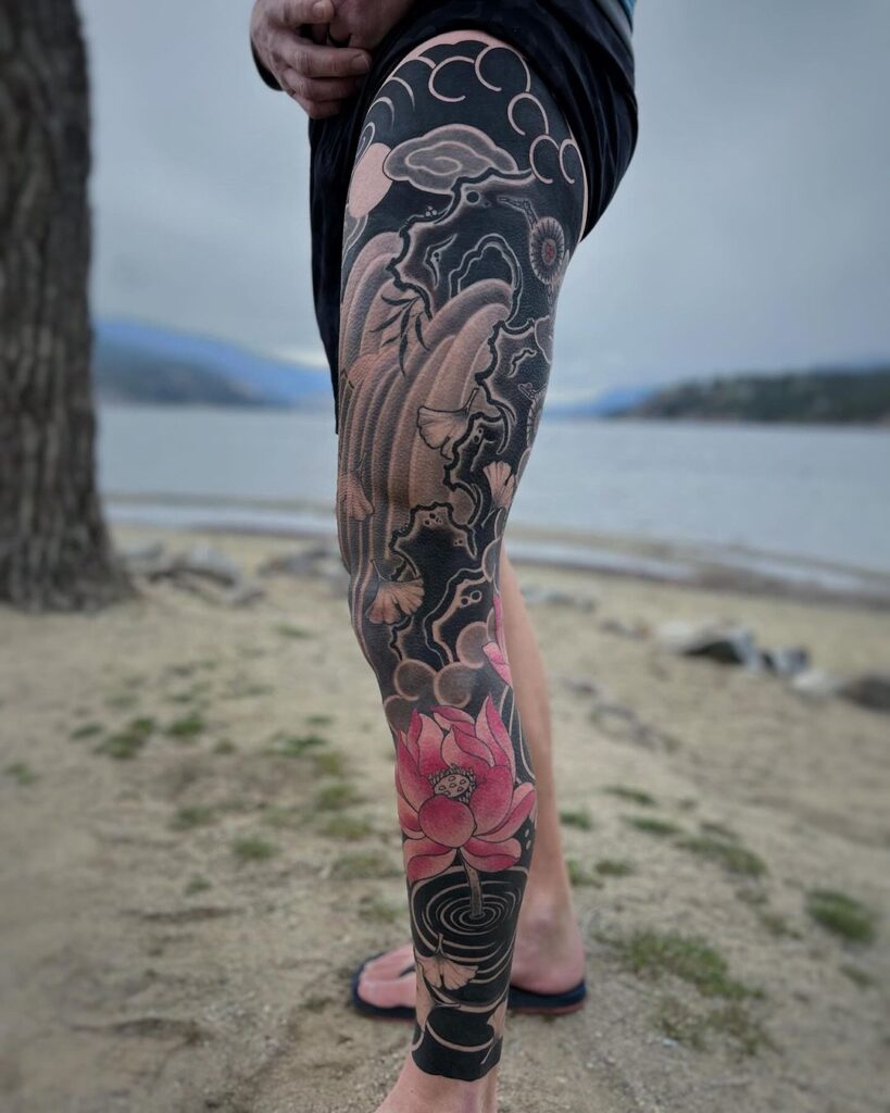 Waterfall Leg Sleeve Tattoo