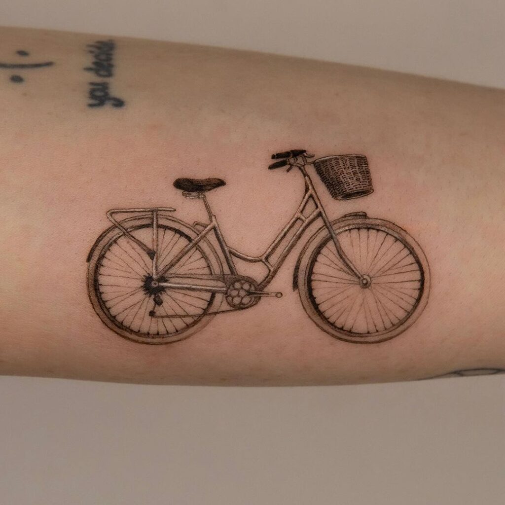 fine line bicycle tattoo