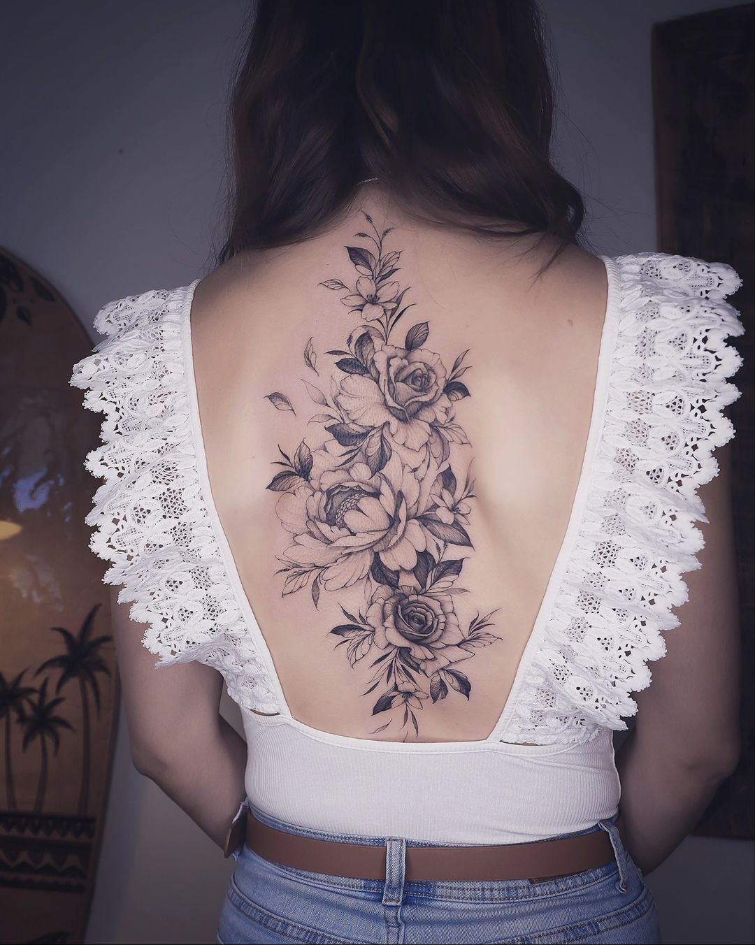 floral back tattoo