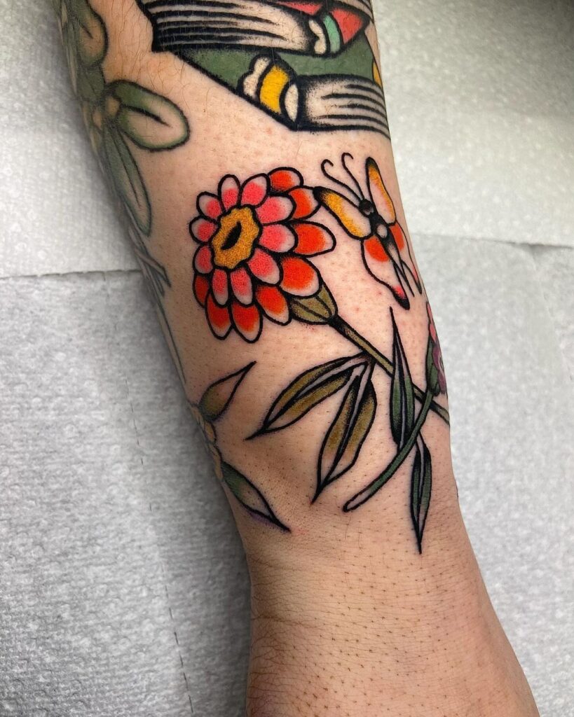 fun floral color wrist tattoo