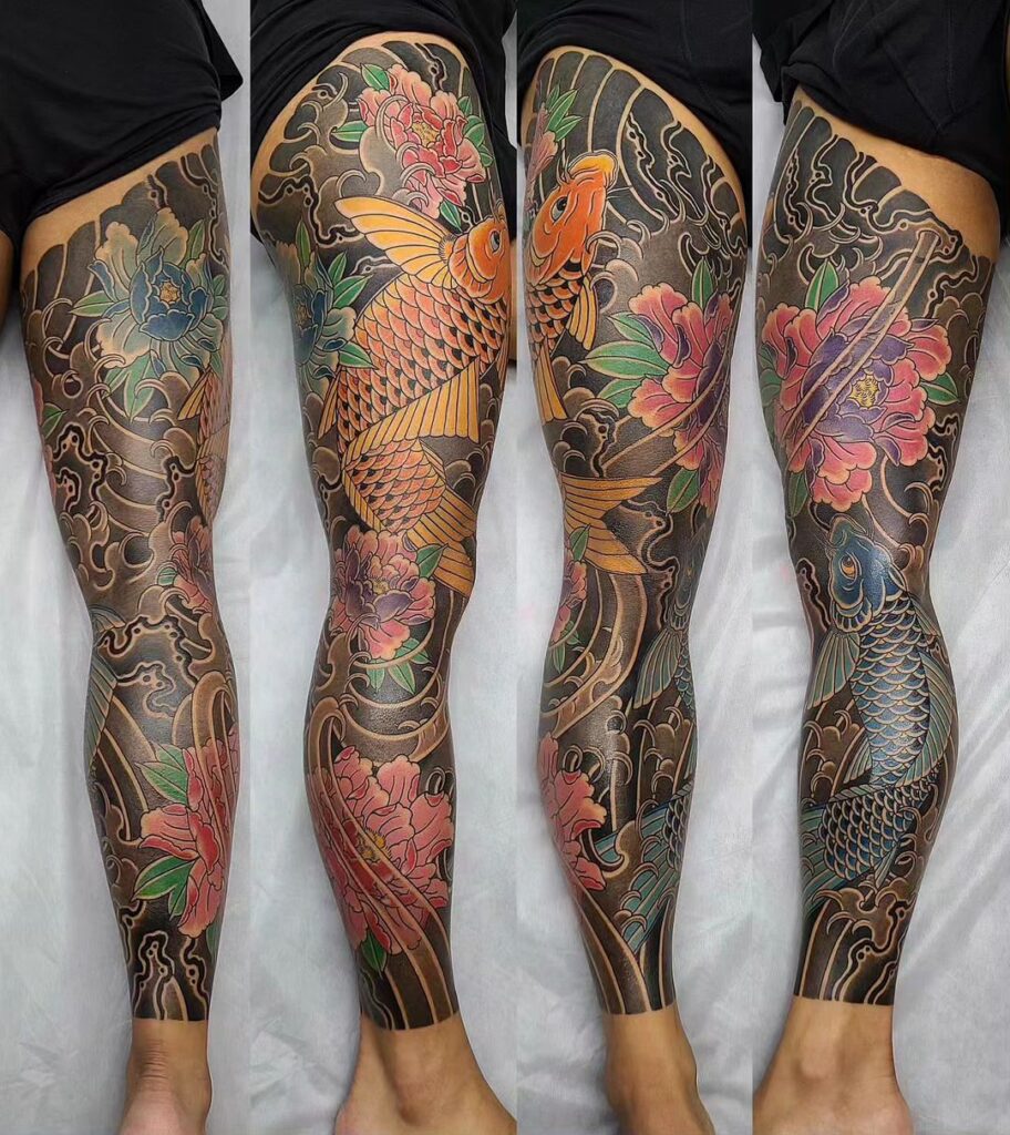 funky leg sleeve tattoo