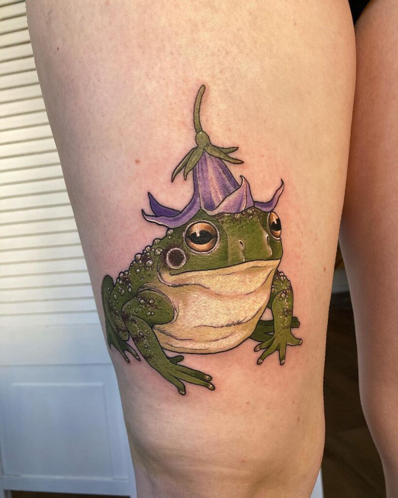 funky little frog with an eggplant leg tattoo