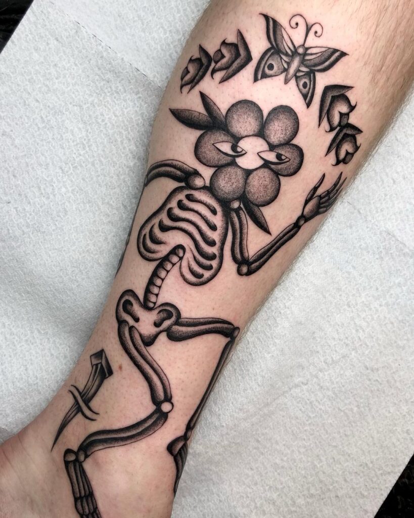 funky skeleton leg tattoo