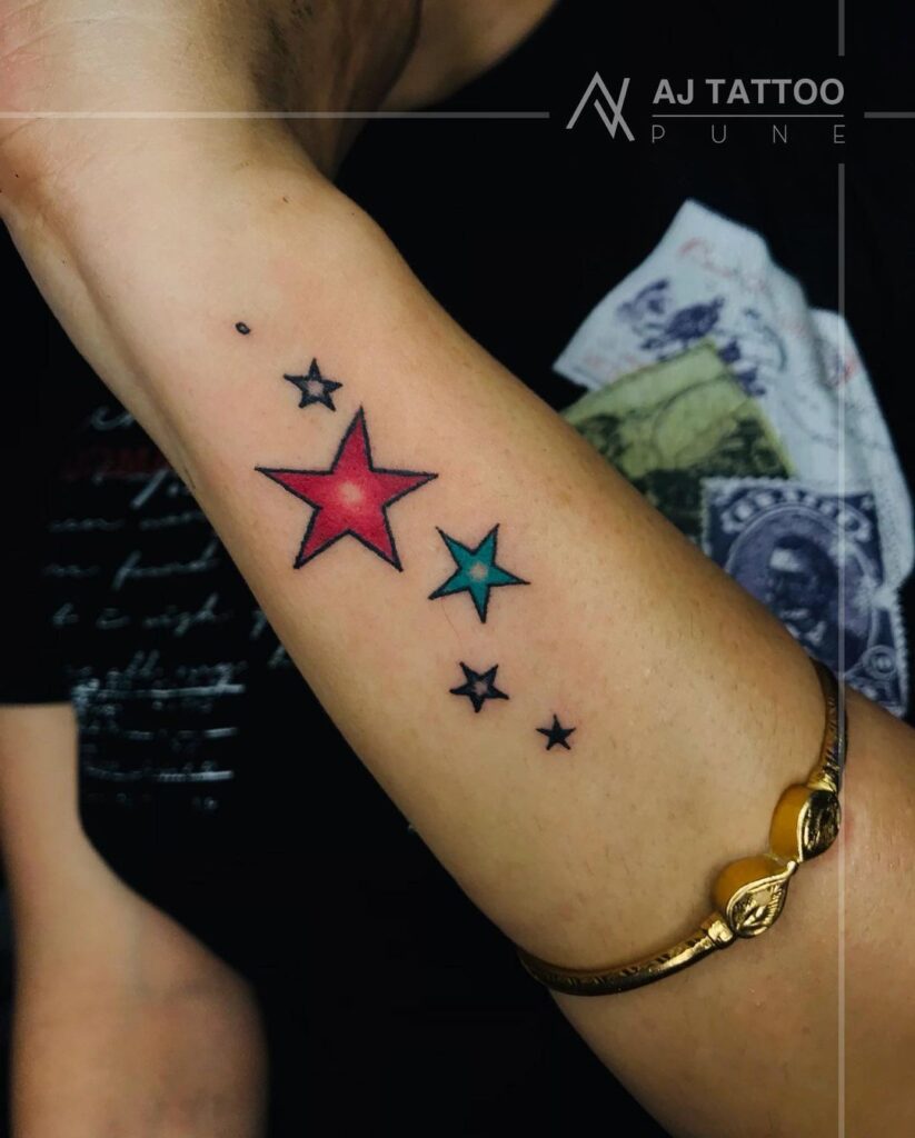 stars color wrist tattoo