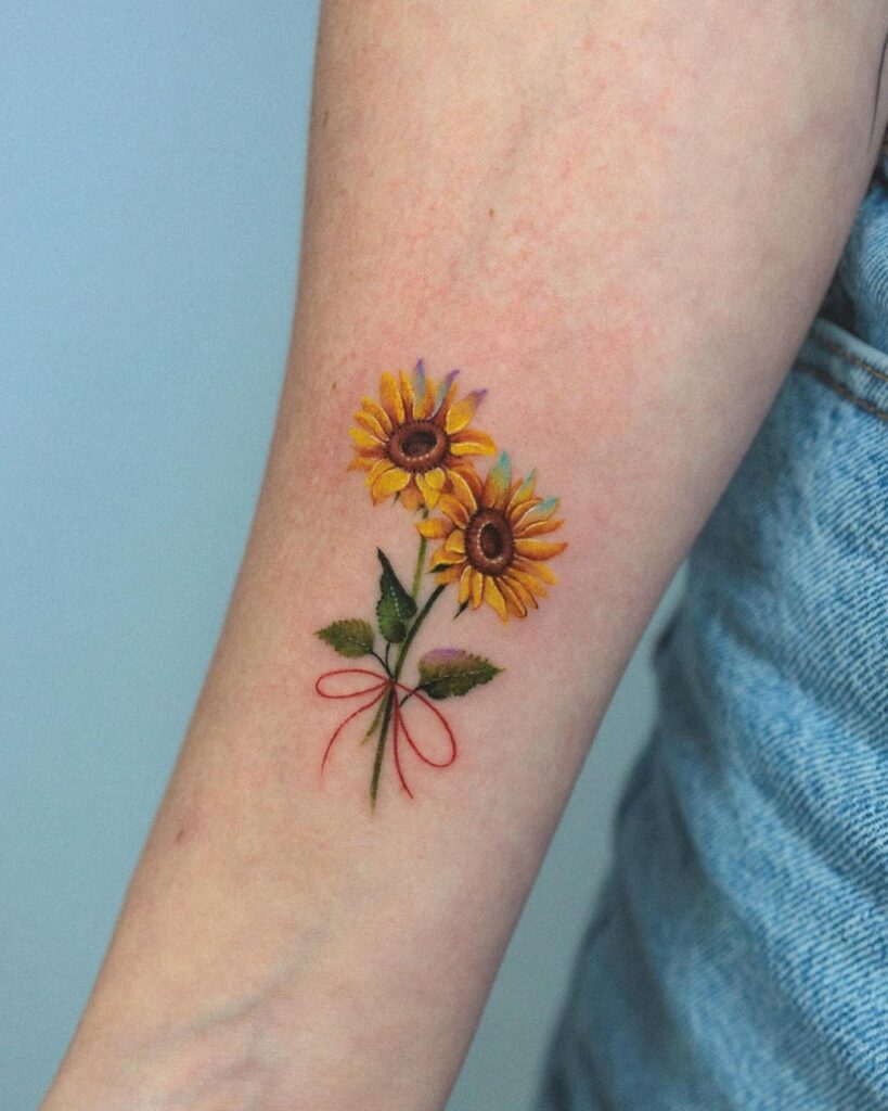 sunflower color wrist tattoo design