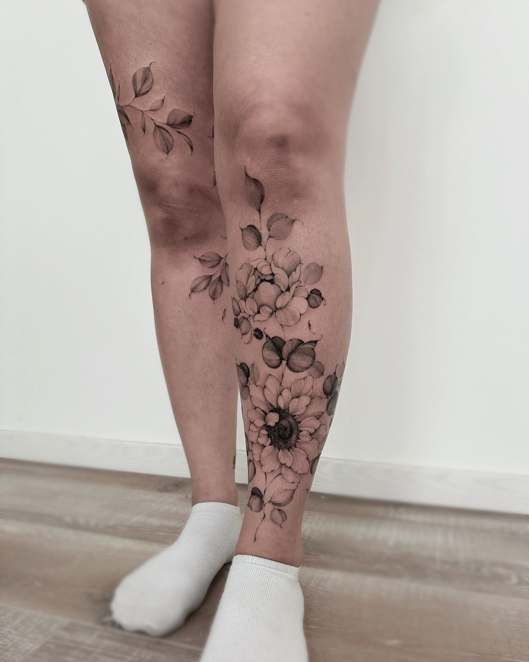 sunflower leg tattoo