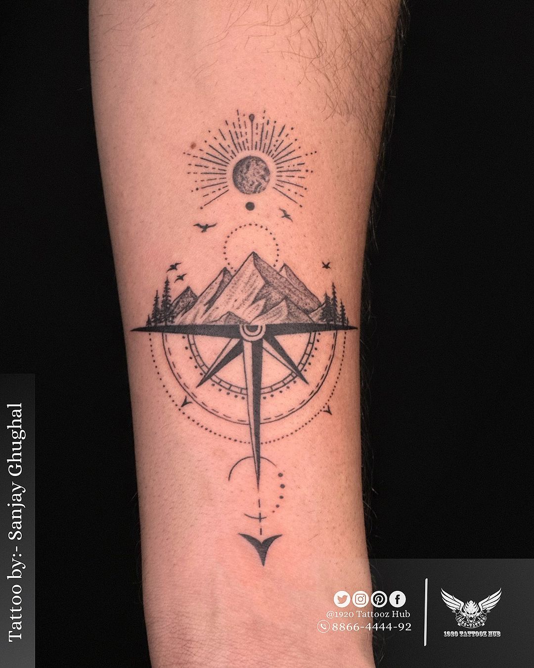 tatuagem de montanha ao nascer ou ao pôr do sol