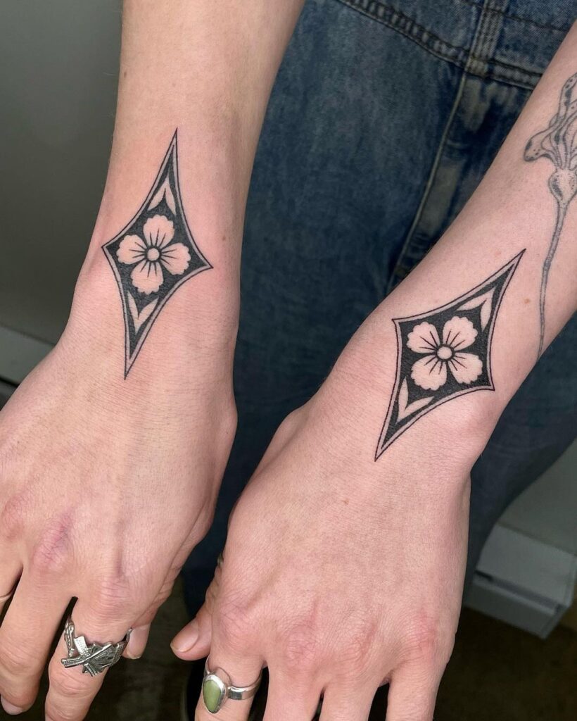symmetrical floral wrist tattoo design