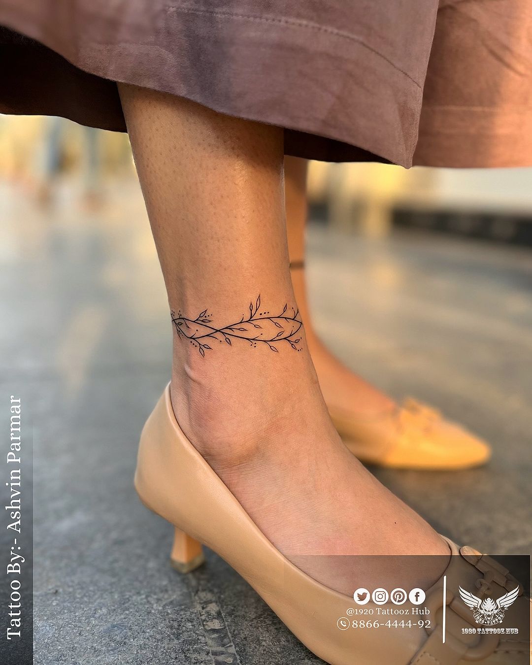 tree branches leg tattoo