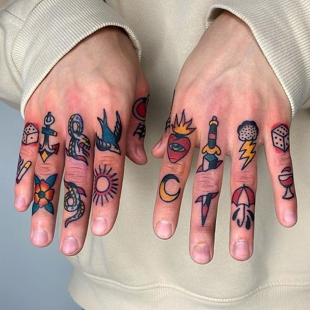 vintage finger tattoos