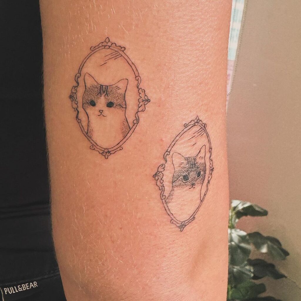 vintage mirror cat tattoos