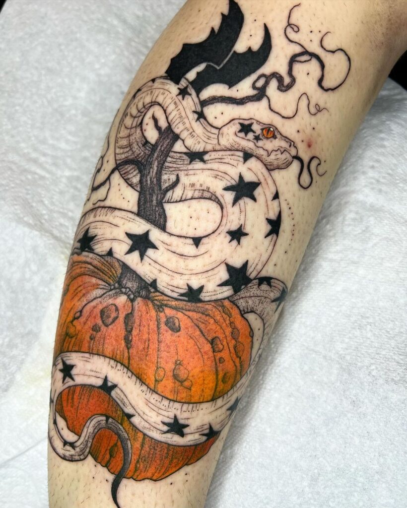 Snake And Pumpkin Tattoo