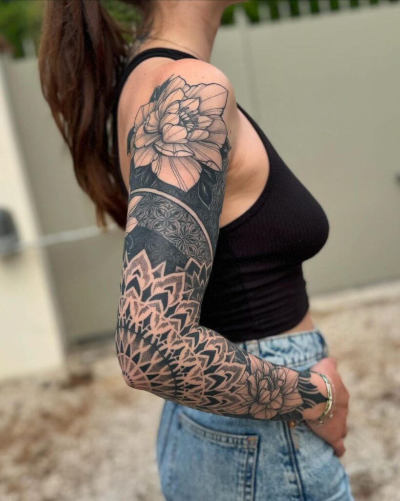 Mandala Tattoo Sleeve With Roses