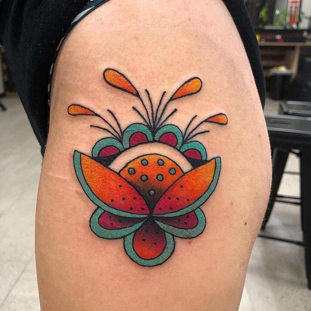 Colorful And Simplistic Lotus Hip Tat