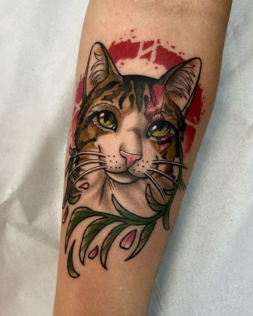 Tatuagem de gato colorida