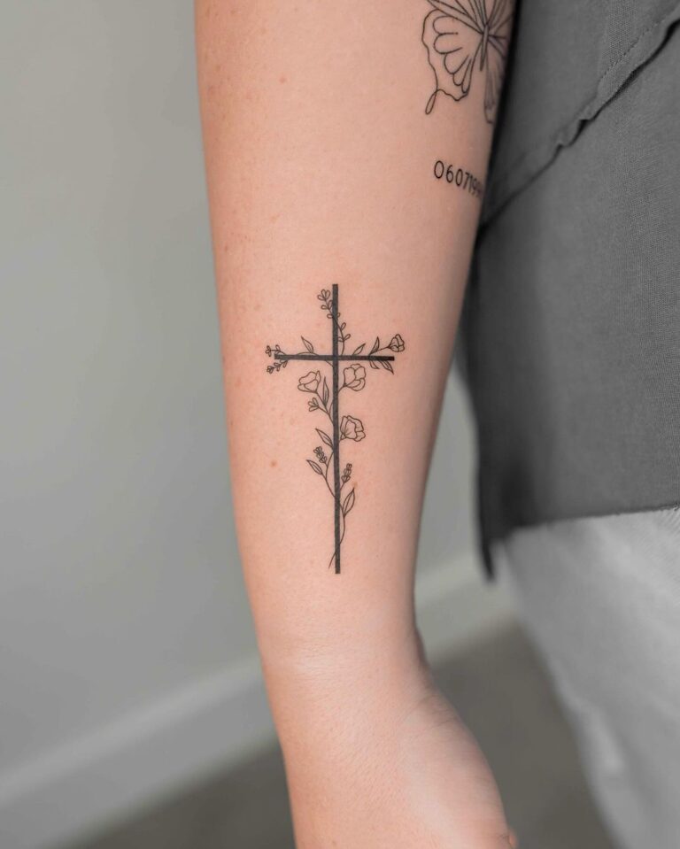 Cross With Flowers Tattoo