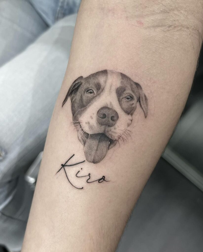 Dot Work Dog Arm Tattoo