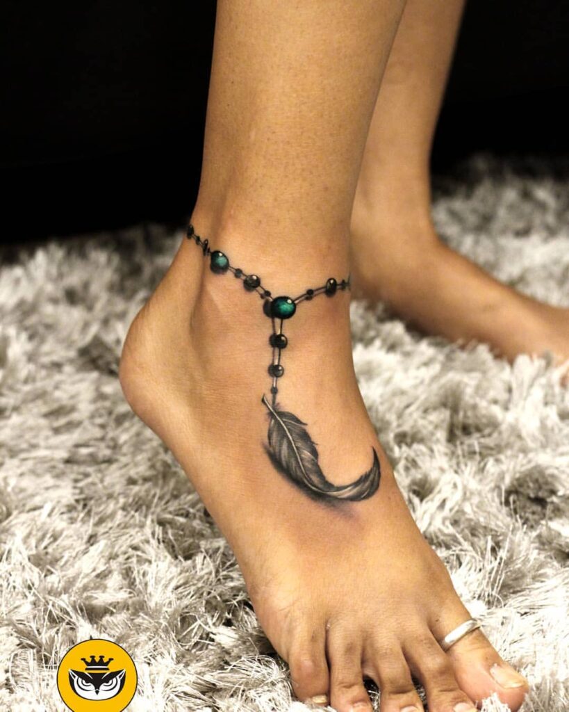 Feather Charm Anklet Ink