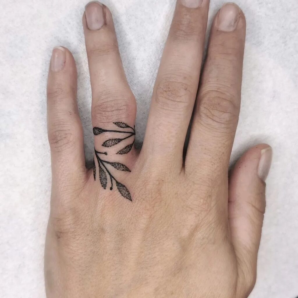 Leafy Wedding Ring Tattoo For Injured Finger