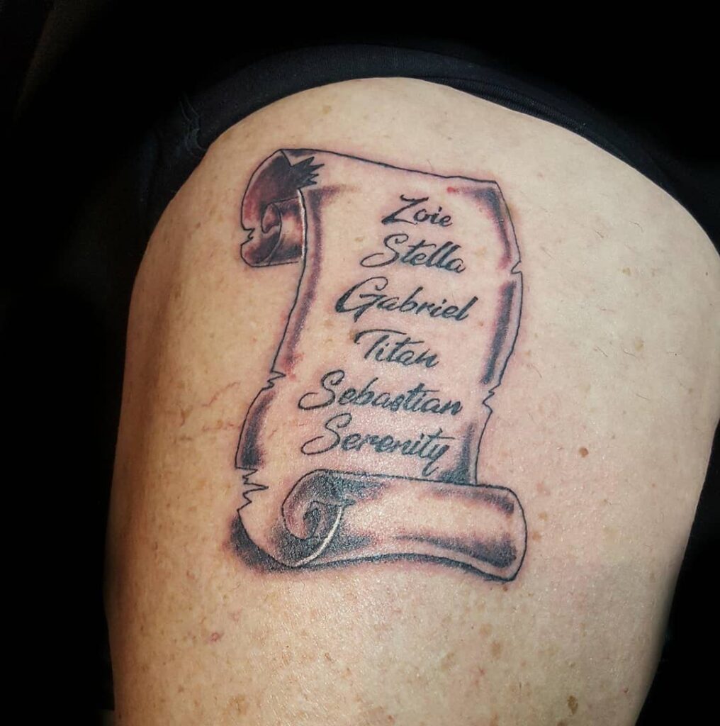 Parchment And Names Tattoo