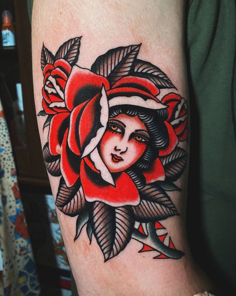 Rosa e mulher Tinta tradicional