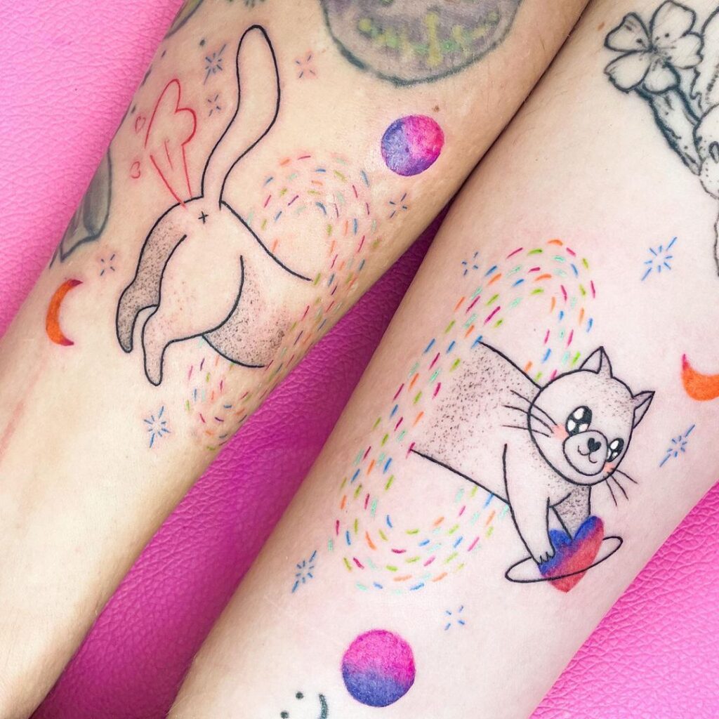 Tatuaje de gato a juego