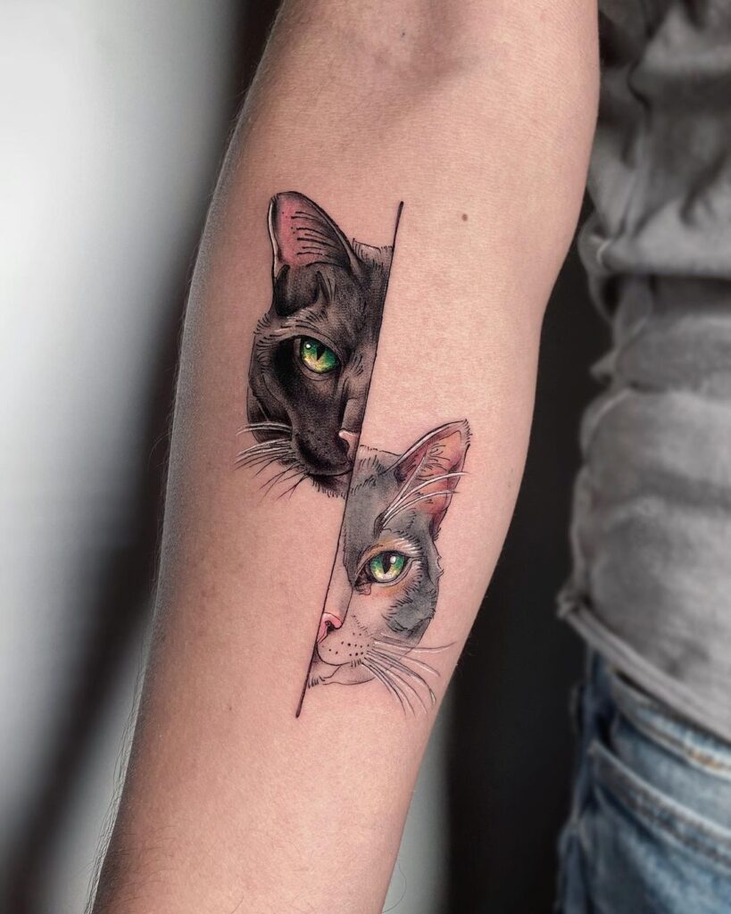 Tatuagem de metade de retratos de gatos