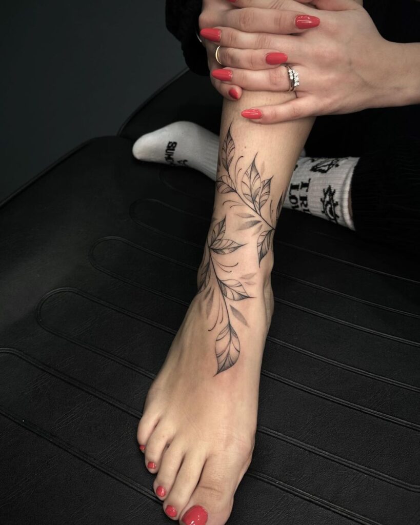 Floral Vine Ankle Tattoo