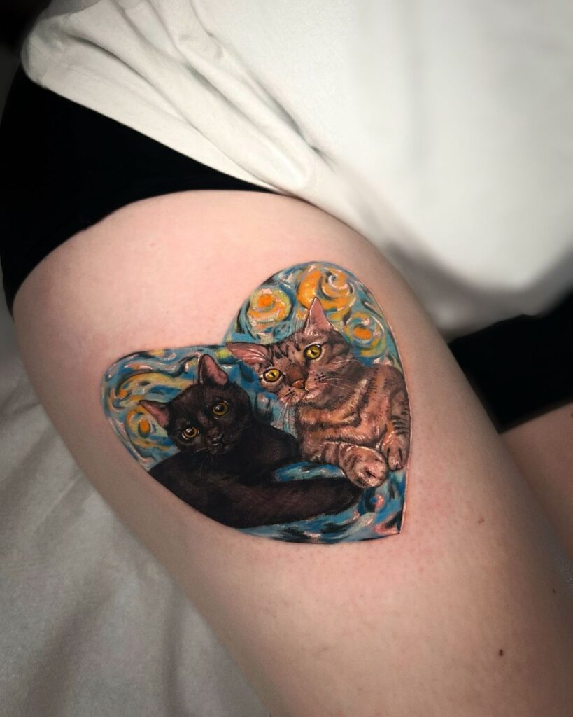 Tatuaggio dei gatti della notte stellata