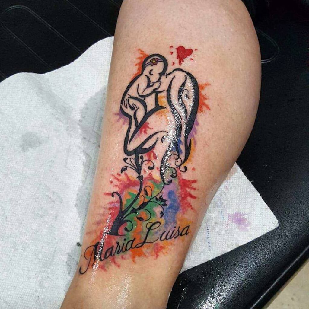 Tatuagem de mãe em aguarela