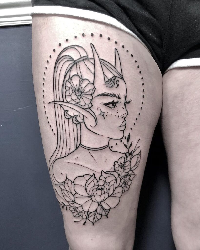 Mystic Elf Thigh Tattoo