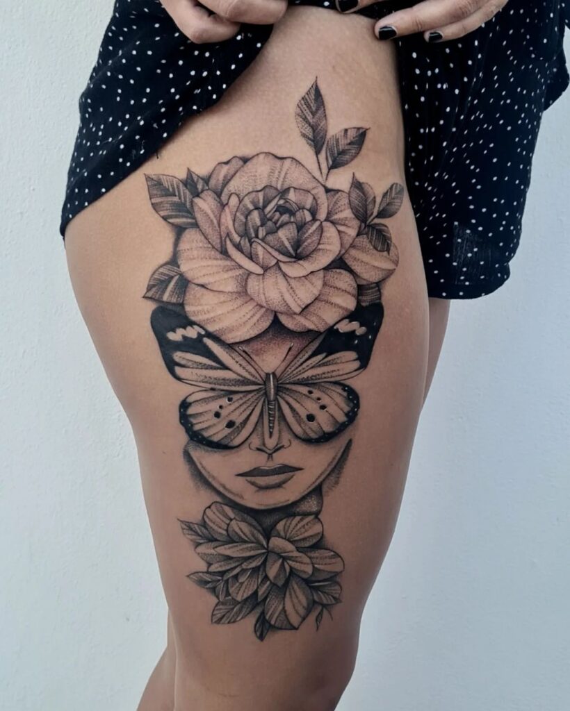 Tatuagem de senhora borboleta