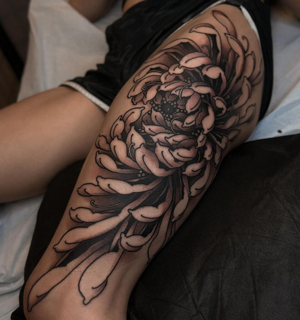 Chrysanthemum Thigh Tattoo