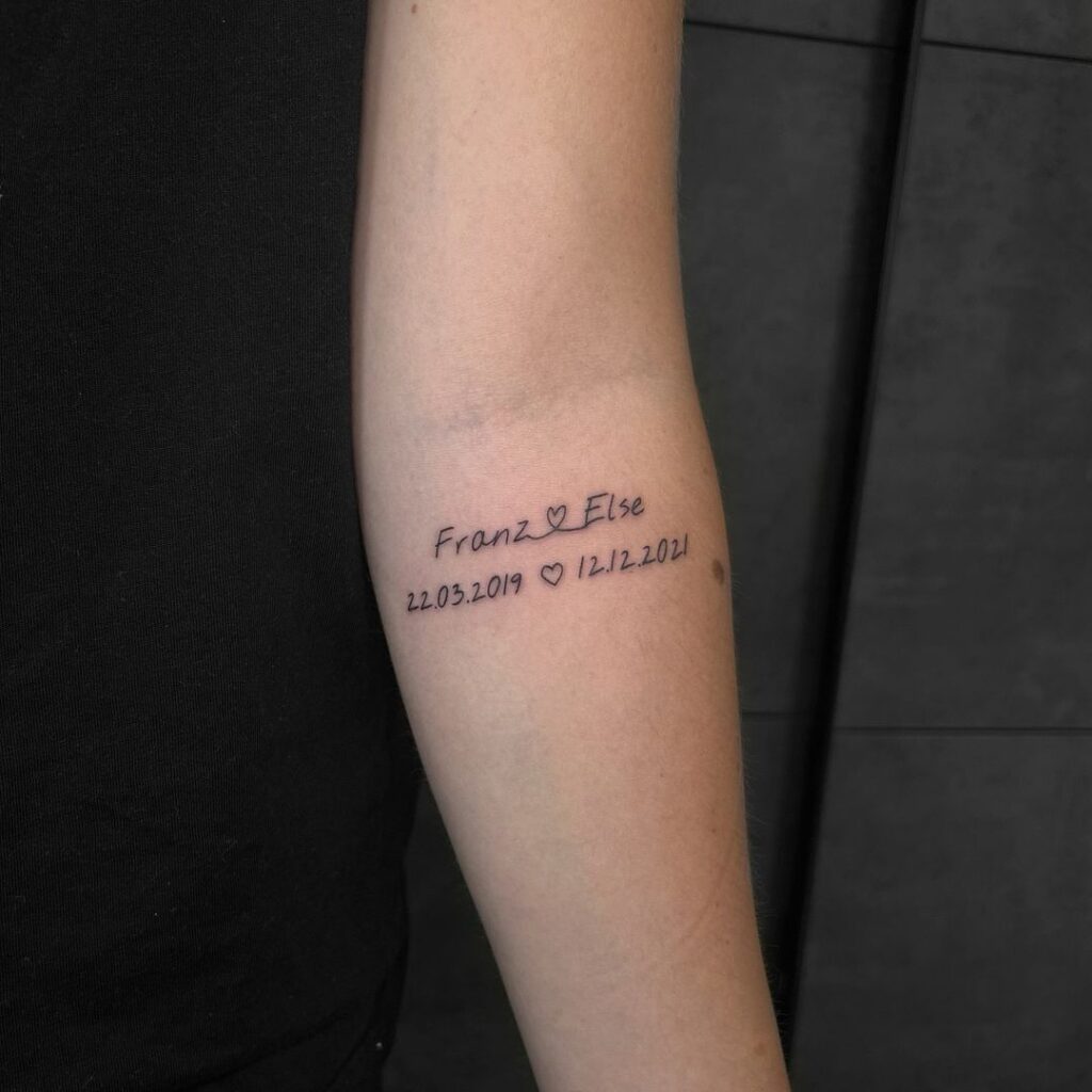 Simple Names And Dates Tattoo