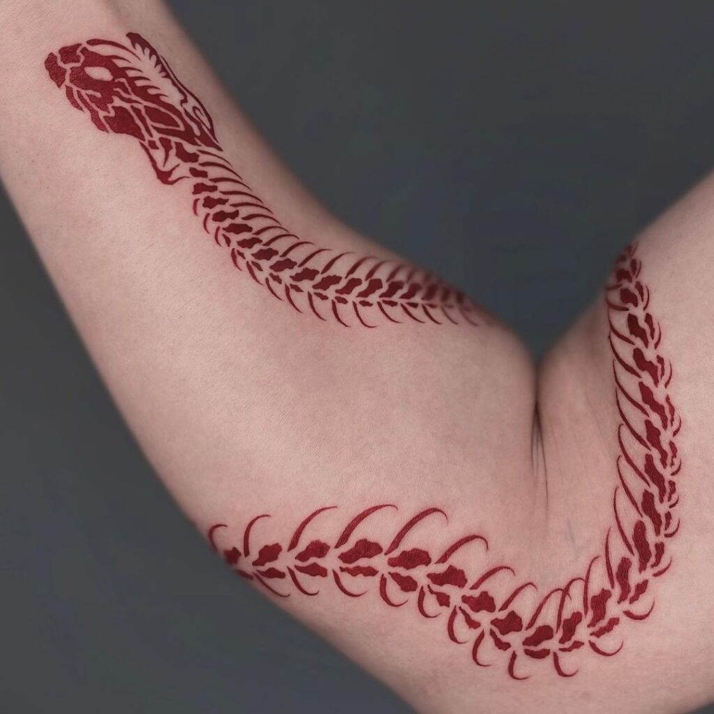 Snake Skeleton In Red Ink