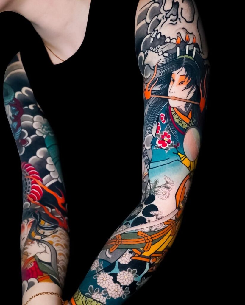 Tatuagem japonesa de manga super colorida