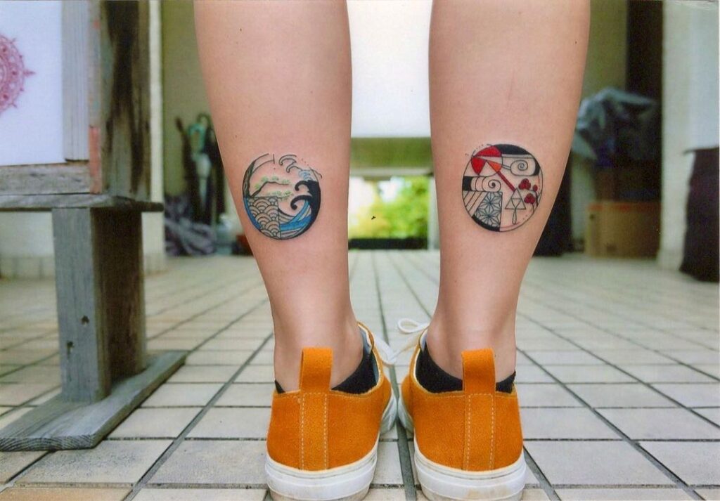 Traditional Japanese Motifs Leg Tattoos