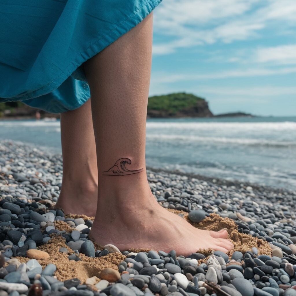 Tatuaje de ondas en el tobillo