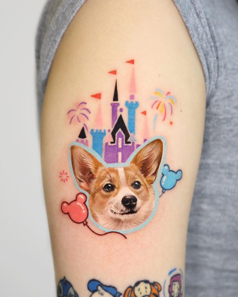 Whimsical Corgi Tattoo