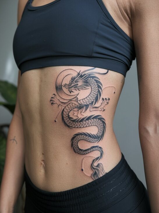 Asian Dragon And Crescent Moon Tattoo