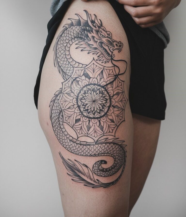 Tatuaje de dragón asiático con mandala