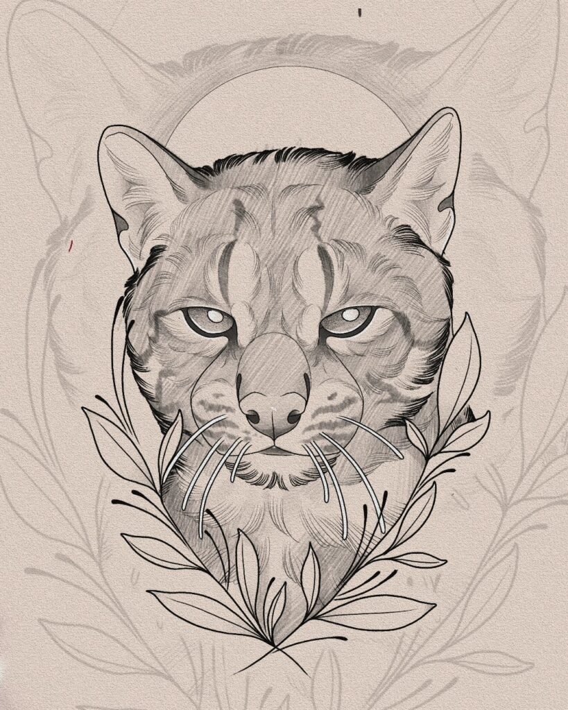 Desenho artístico de tatuagem de gato